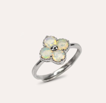 AND 蛋白石 白色 圓形 4mm 戒指 和諧系列 Blossom 天然寶石