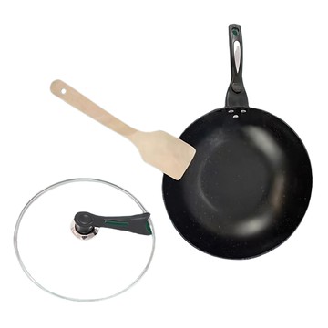 韓國麥飯石不沾炒鍋三件套 - 輕巧易潔  內徑30cm x 外徑32cm x 鍋深9cm x 手柄18cm  黑色  1組