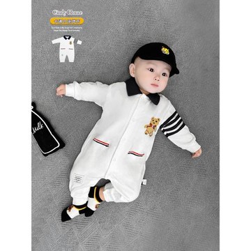 洋氣新生嬰兒衣服連體衣春秋裝純棉滿月百天可愛小熊超萌寶寶哈衣