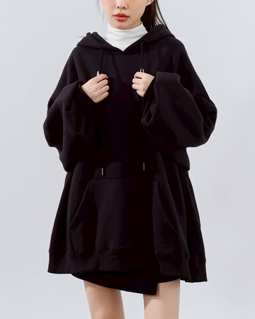 MIT 素面口袋造型刷毛連帽衛衣-黑