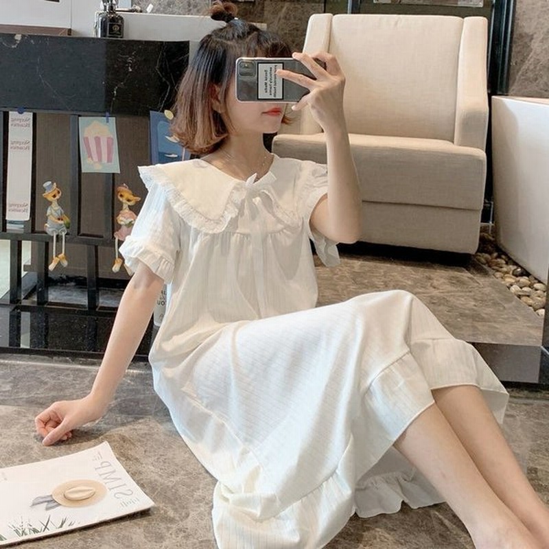 ネグリジェ 春夏 ネグリジェ 半袖ワンピース 綿レース 可愛い ロング丈ネグリジェ パジャマ ナイトロープ レディース 部屋着 オシャレゆったり 通販 Lineポイント最大get Lineショッピング