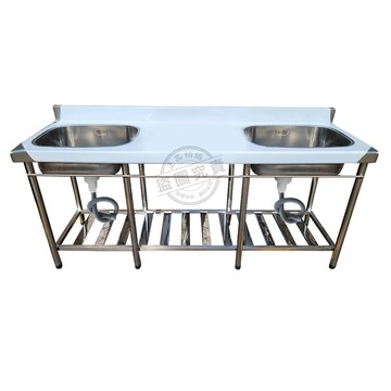 ABIS 【Abis】客製商品-頂級升級加牆款304不鏽鋼180CM雙洗台+平台水槽/洗手台/洗碗槽/洗衣槽/流理台(6尺)-1入