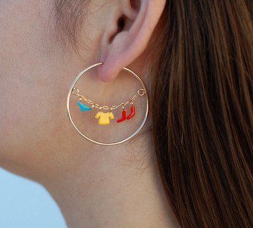 手工金鍍金圈耳環 洗衣日系列 琺瑯吊飾