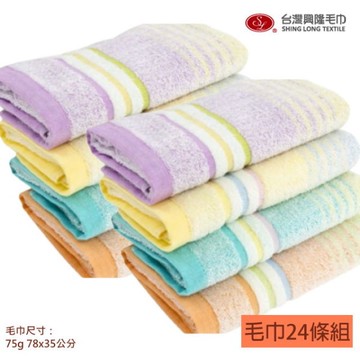 亮彩橫紋前漂純棉毛巾#24(24條毛巾組 精省組)【台灣興隆毛巾專賣】輕薄款