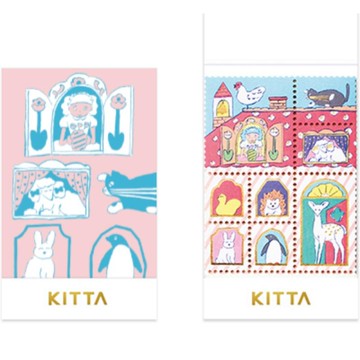 【KING JIM】KITTA隨身攜帶和紙膠帶 燙金郵票貼紙-家(北澤平祐設計款)