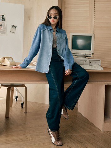 純棉休閒鬚邊拼接牛仔外套