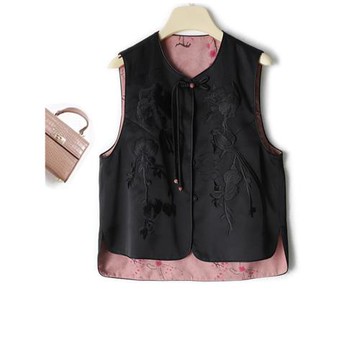 重工刺繡早春新款無袖國風復古新中式上衣馬甲兩面穿女馬夾外套秋