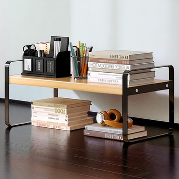 德利生活 桌上置物架原木單層  黑色  1個