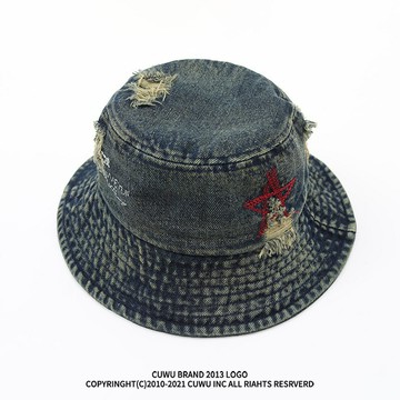 嘻哈高街水洗磨破牛仔漁夫帽男女潮牌星星刺繡防曬遮陽帽子