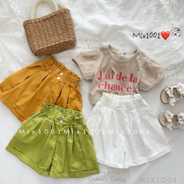 🌈✨mix1001 白色手縫扣高腰百搭休閒褲✨兒童純色短褲 5-17