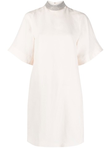 Fabiana Filippi - bead-embellished shift dress - women - Polyester/Silk/Linen/Flax/Eco Brass/Elastane - 40 - Pink
