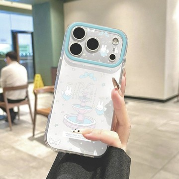 韓風ins小清新藍色蝴蝶結星星兔子噴泉適用15蘋果17可愛手機殼17p