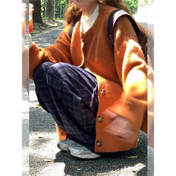 2025年春秋外套上衣秋款針織衫毛衣女慵懶寬松中長款純色開衫外穿