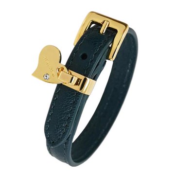 MIU MIU 5IB087 Madras 水鑽愛心墜飾山羊皮革手環.藍綠