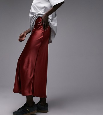 Topshop Tall asymmetric maxi skirt with ruched panel in spice-Multi