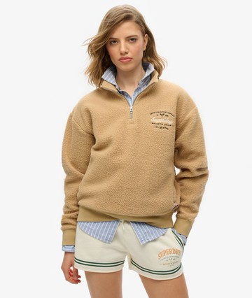 Superdry Women's Country Club Fleece Half Zip Sweatshirt Beige Size: 10