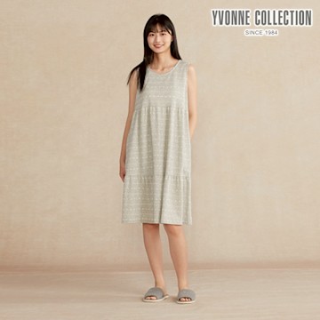 YVONNE 以旺傢飾 寶石提花無袖洋裝-迷霧灰