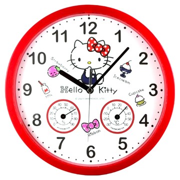 Sanrio 三麗鷗 HELLO KITTY 普普風 溫濕度靜音掛鐘 JM-W6600KT-D  白色 + 紅色
