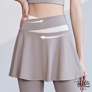 初色 高腰提臀防走光彈力拼色假兩件九分褲瑜珈運動長褲-共5色-37484(M-2XL可選)