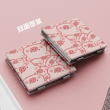 可愛小豬雙面鏡卡通折疊鏡學生宿舍ins手持補妝鏡便攜高清翻蓋鏡 海鷗