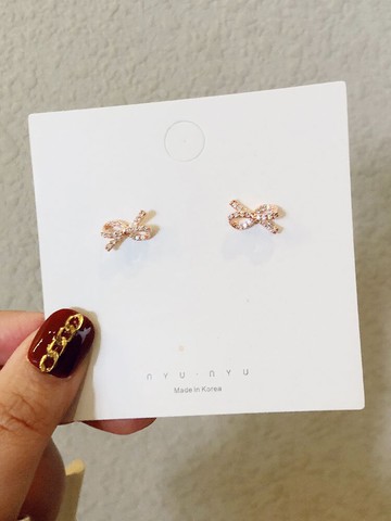 高級感法式耳環韓國名媛氣質網紅東大門耳墜女微鑲滿鉆蝴蝶結耳釘1入