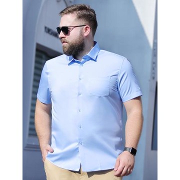 百勝狐大碼男裝2023年夏新款冰絲襯衫短袖男中年商務加肥胖子寸衣