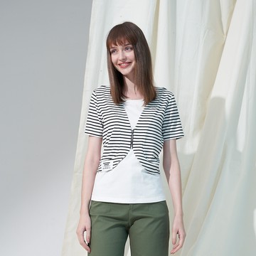 CLL巧玲瓏 假兩件條紋拉鍊上衣 2133969