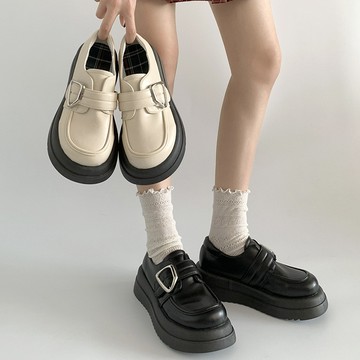 🔥台灣出貨🔥樂福鞋 圓頭複古百搭英倫風厚底小皮鞋女鞋子白色法式瑪麗珍單鞋  女鞋  小皮鞋 厚底鞋