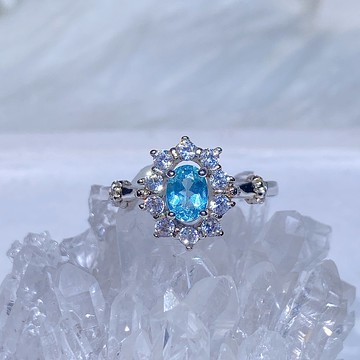 天然磷灰石 藍磷灰輝寶石戒 雪花款 925純銀