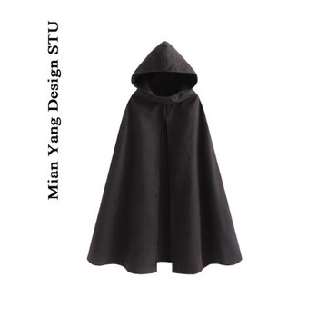 小眾寬松開叉暗黑風衣斗篷個性神秘罩衫袍子連帽毛呢巫師斗篷外套