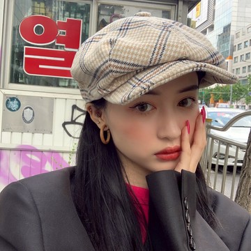 爬爬家/復古學院風格紋貝雷帽子女秋冬韓版百搭毛呢畫家帽報童帽1入