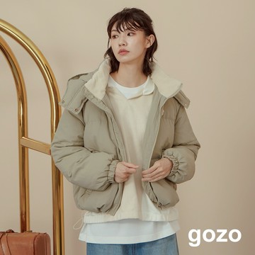 【gozo】➤撞色蓬蓬連帽羽絨外套(灰色/米色/深藍_M/L) | 女裝 連帽 保暖
