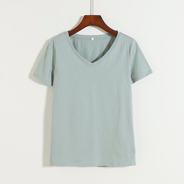V領絲光棉T恤衫夏季新款短袖寬松百搭開叉 女套頭打底衫上衣