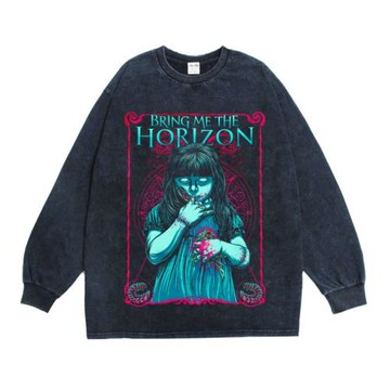 數碼直噴重金屬搖滾Bring Me The Horizon 樂隊印花T恤長袖寬松