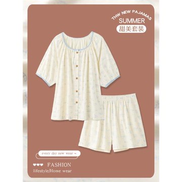 短袖睡衣女夏季2025年新款日系卡通貓甜美大碼少女夏天家居服套裝