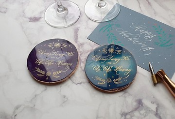 客製化訂製 花體字瑪瑙杯墊