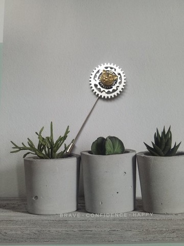 銀色齒輪黃銅小猫胸針蒸氣龐克金屬胸花