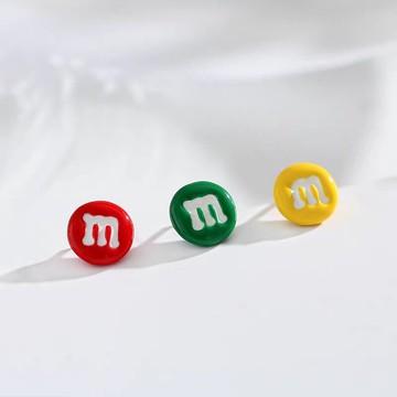 《現貨》韓國流行銀飾 s925 巧克力豆耳環 豆豆 糖果 mm巧克力 m豆耳環 純銀耳環 耳針 耳棒 銀飾 眉兒銀飾