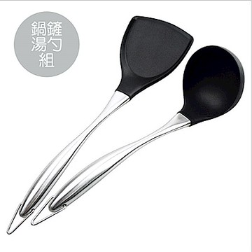 PUSH!廚房用品不粘鍋耐高溫矽膠包鋼款鍋鏟湯勺組D182-1