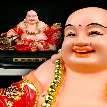 善緣堂 大肚彌勒佛像樹脂寬體笑佛沙金極彩居家供奉客廳招財擺件