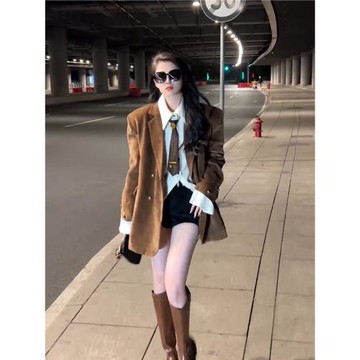 美拉德加厚羽絨棉西裝外套女港風冬季高級顯瘦氣質寬松休閑上衣潮