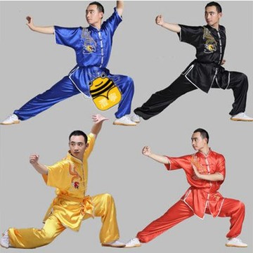 台灣出貨💯太極表演服武術比賽服太極服裝短袖武術服裝教練刺繡龍練功服武館表演功夫表演比賽服男女太極服免運