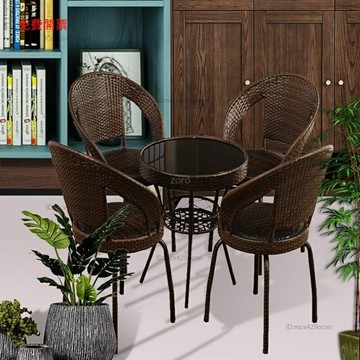 免運 凝企藤椅三件套 小茶幾陽臺小桌椅 戶外庭院桌椅 現代簡約單人組合騰編椅