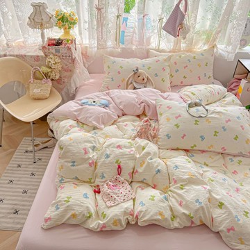 暖居·精選✨韓係ins小清新床包四件組 少女心水洗棉花邊被套學生宿捨三件套 雙人加大 床包組 舒適透氣 柔軟親膚床包