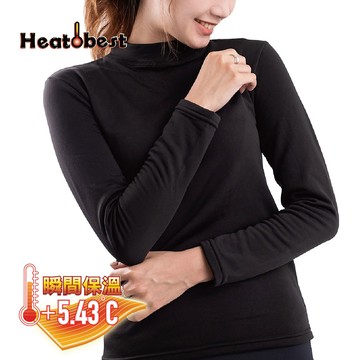 Heat best【升溫5度】蓄溫保暖防寒高彈短磨毛保溫衣＿女高領上衣(黑色) Ｍ-L/L-XL