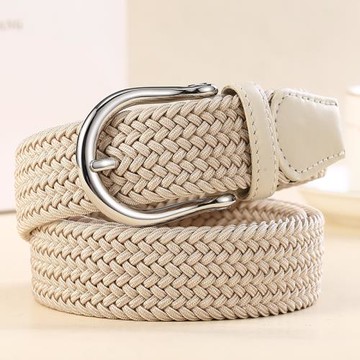 曼邦米色高爾夫腰帶男彈力編織皮帶無孔帆布褲帶布料褲帶織物夏季