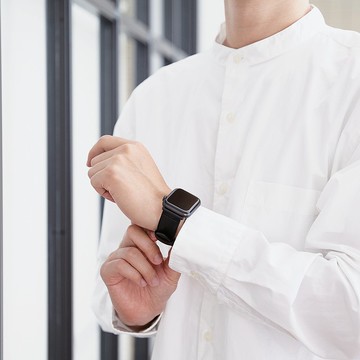 ELECOM 純素皮革錶帶 Apple Watch 45/44/42mm 黑