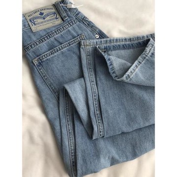 復古貼標 春夏經典藍色高腰直筒休閑牛仔褲女薄款寬松闊腿長褲子