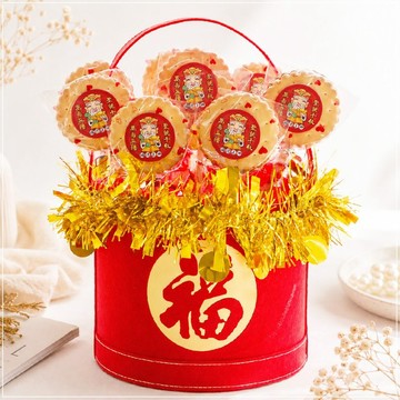 土地公麥芽餅 小禮籃10支入 中壇元帥拜拜祝壽 扎絲簡版