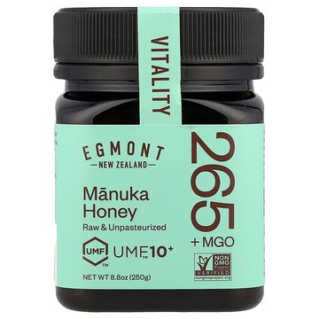 Egmont Honey, 麥盧卡蜂蜜，未加工且未經巴氏除菌，UMF™10+，MGO 265+，8.8 盎司（250 克）